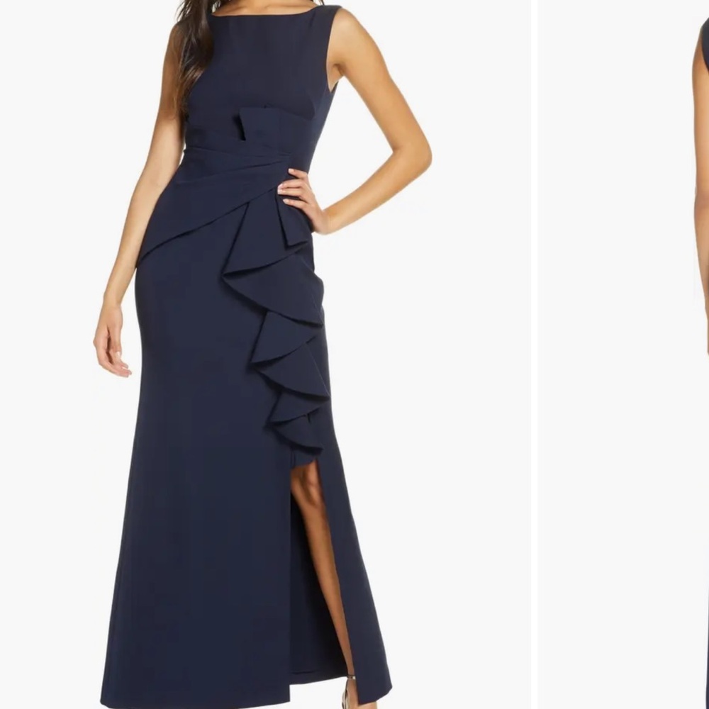 Eliza J Ruffle Front Gown- Navy